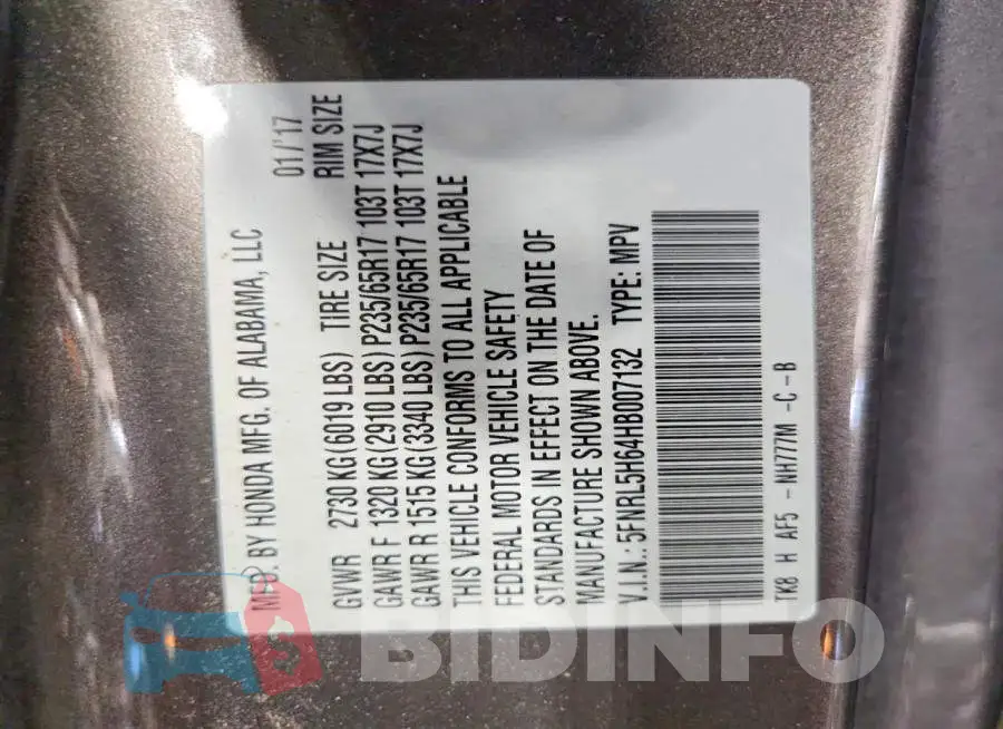 5FNRL5H64HB007132 Photo# 13