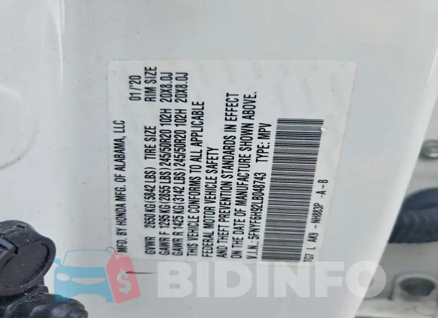 5FNYF6H92LB048743 Photo# 12