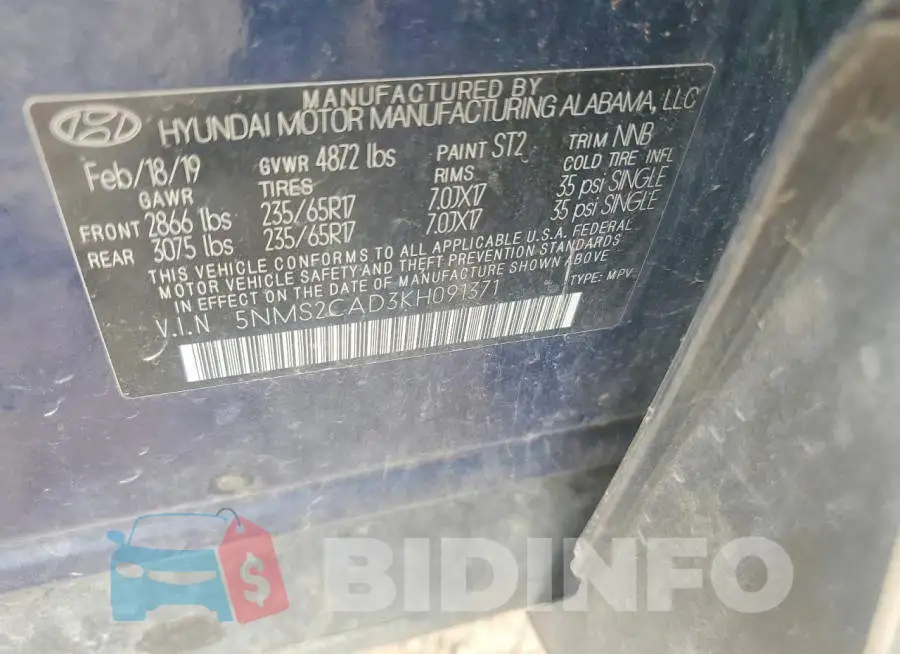 5NMS2CAD3KH091371 Photo# 12