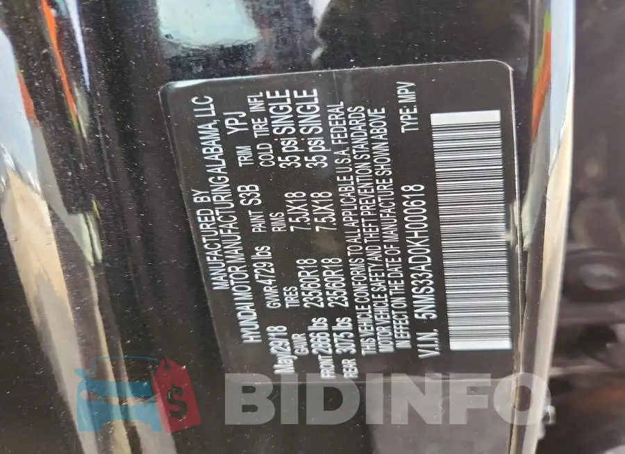 5NMS33AD0KH000618 Photo# 14
