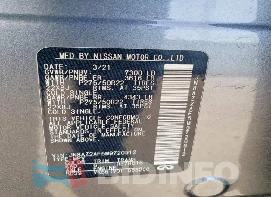 JN8AZ2AF5M9720912 Photo# 13