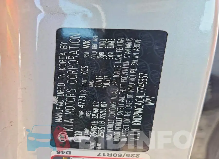 KNDPMCAC4L7745357 Photo# 13