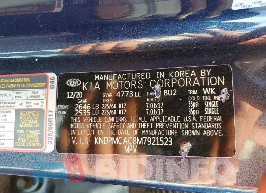KNDPMCAC8M7921523 Photo# 12