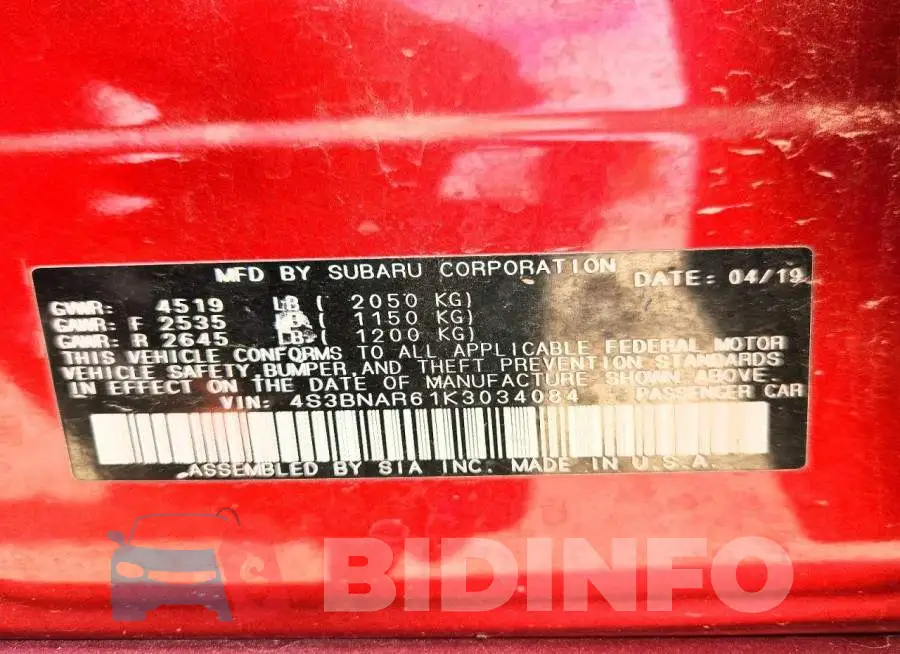4S3BNAR61K3034084 Photo# 13
