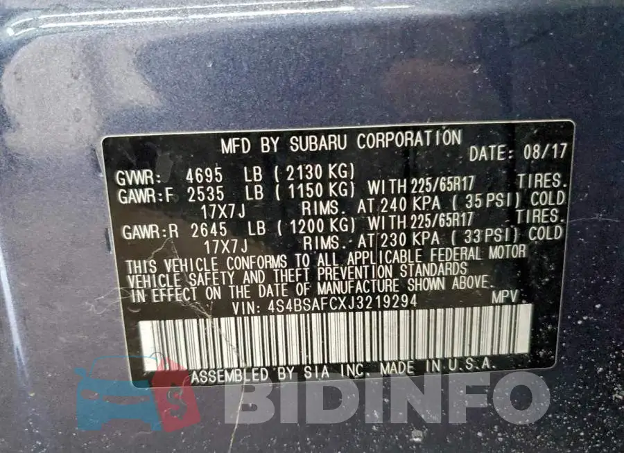 4S4BSAFCXJ3219294 Photo# 13