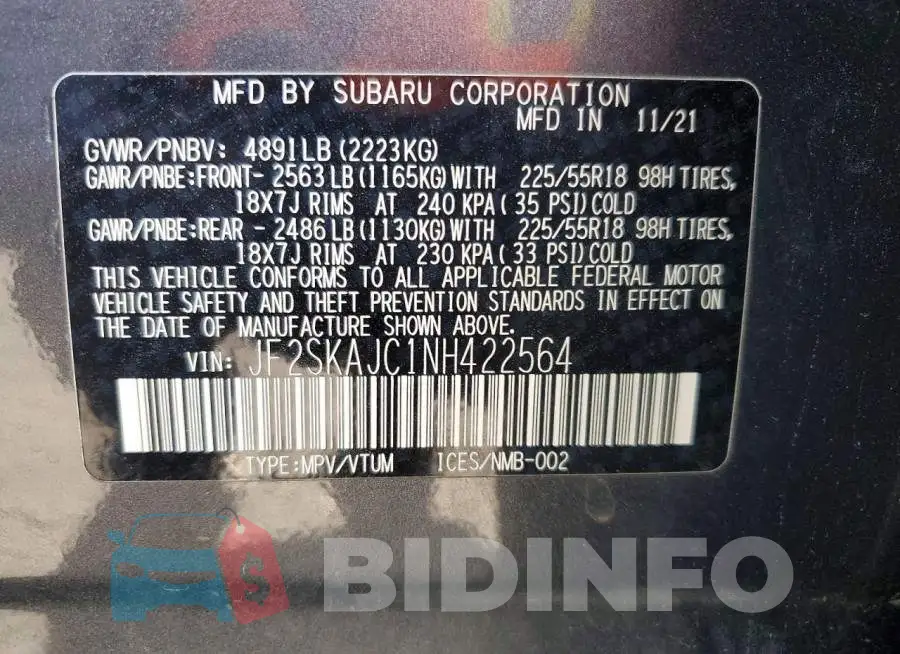 JF2SKAJC1NH422564 Photo# 14