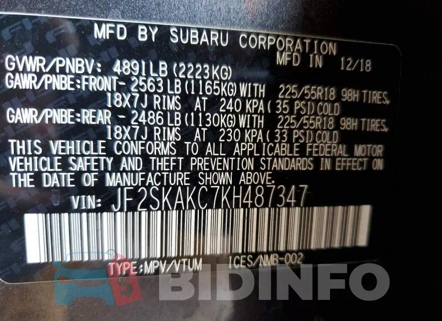 JF2SKAKC7KH487347 Photo# 13