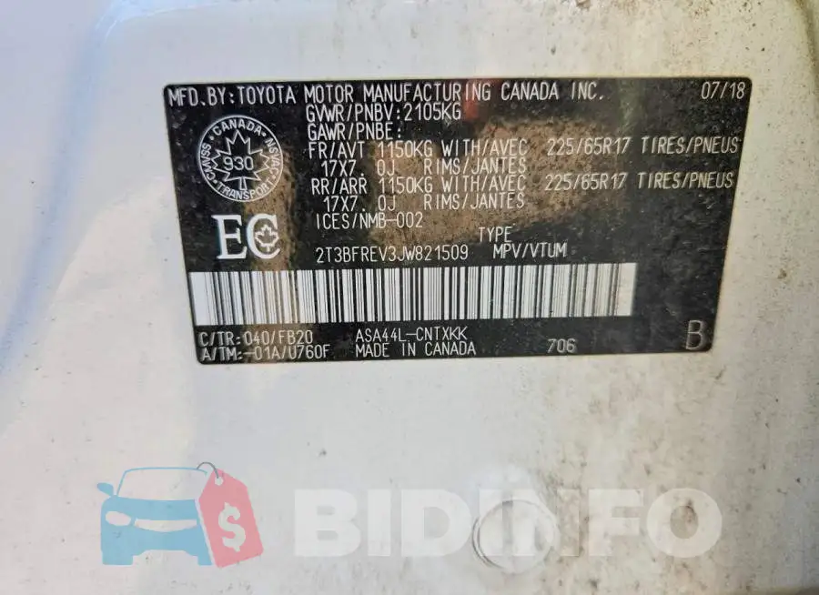 2T3BFREV3JW821509 Photo# 14