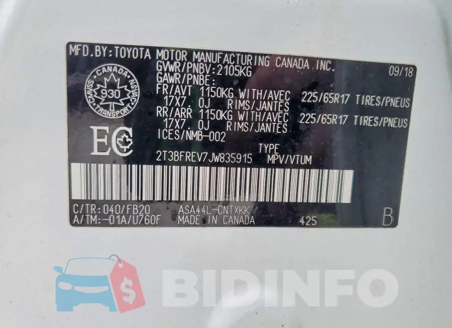 2T3BFREV7JW835915 Photo# 13