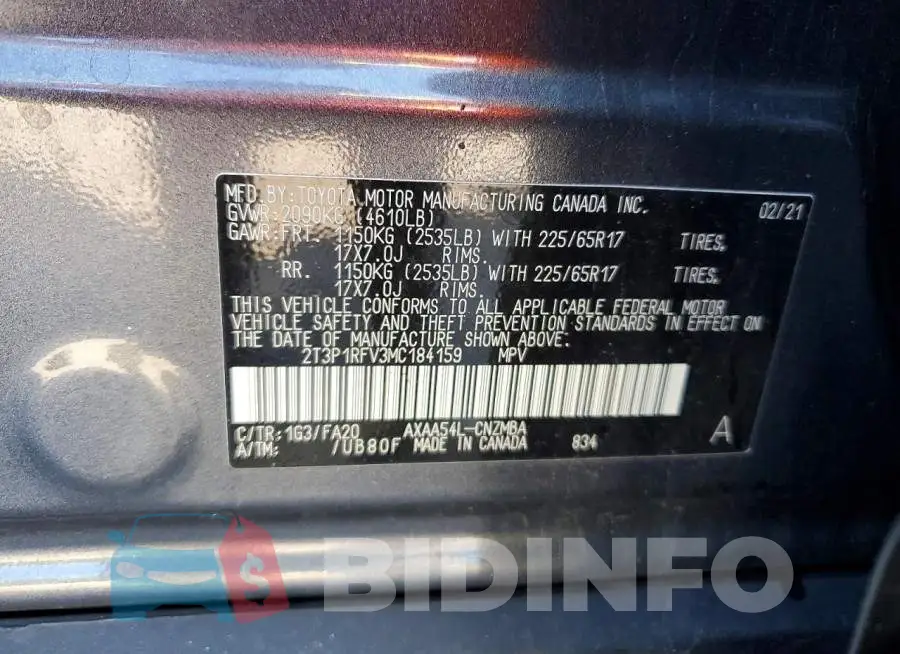 2T3P1RFV3MC184159 Photo# 14