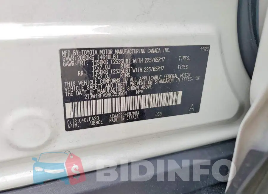 2T3W1RFV9RC259501 Photo# 13