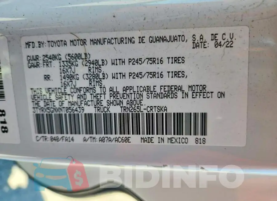 3TYRX5GNXNT056439 Photo# 13
