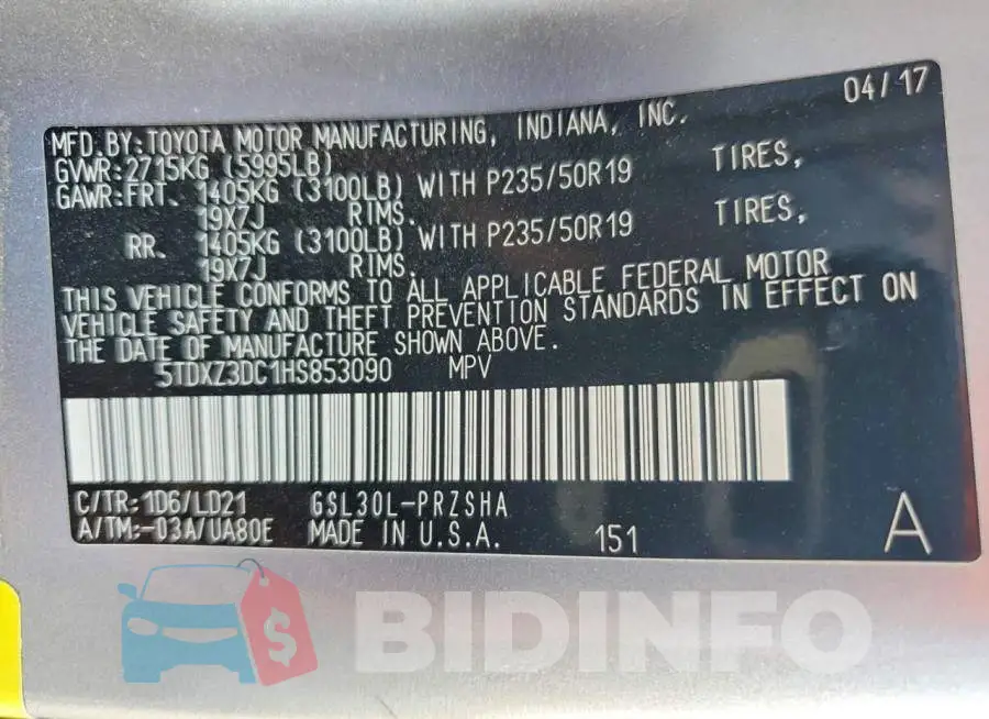 5TDXZ3DC1HS853090 Photo# 13