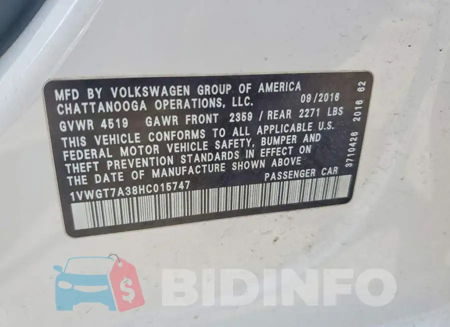 1VWGT7A38HC015747 Photo# 13
