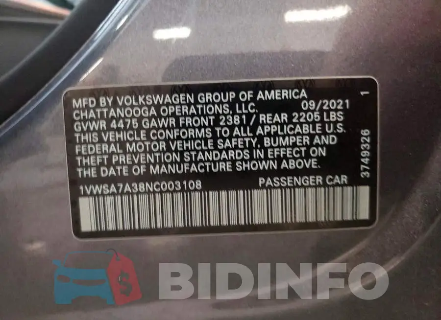 1VWSA7A38NC003108 Photo# 12