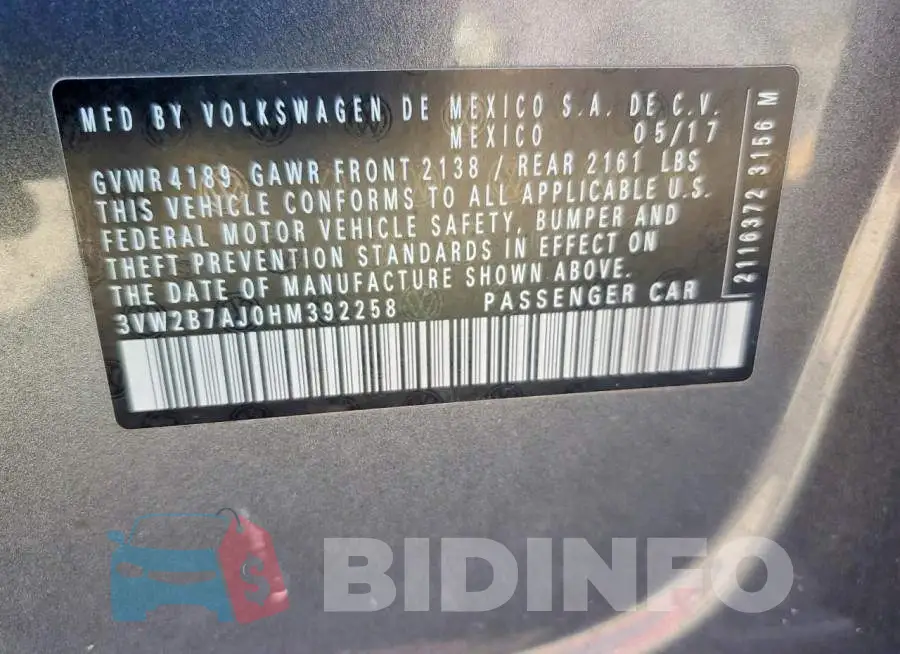 3VW2B7AJ0HM392258 Photo# 12