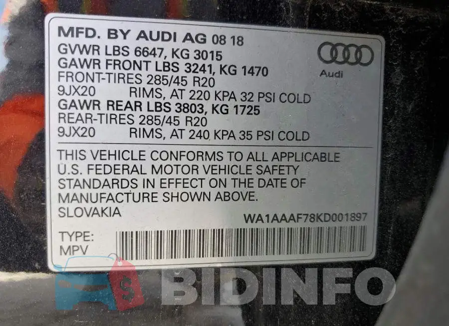 WA1AAAF78KD001897 Photo# 13