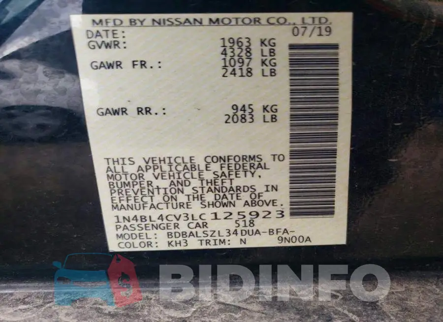 1N4BL4CV3LC125923 Photo# 12