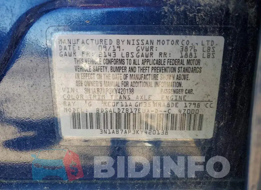 3N1AB7AP3KY420138 Photo# 12