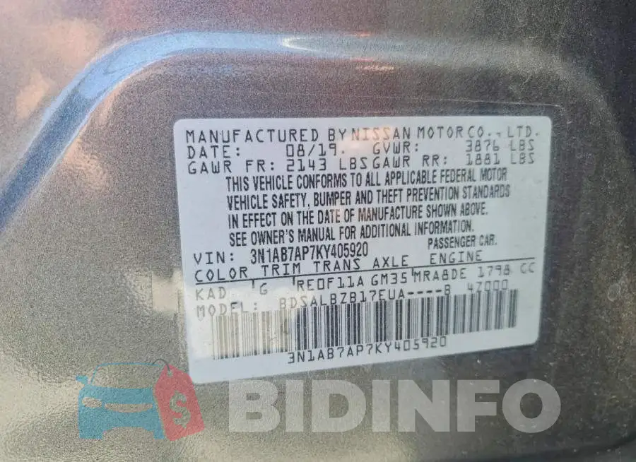 3N1AB7AP7KY405920 Photo# 13