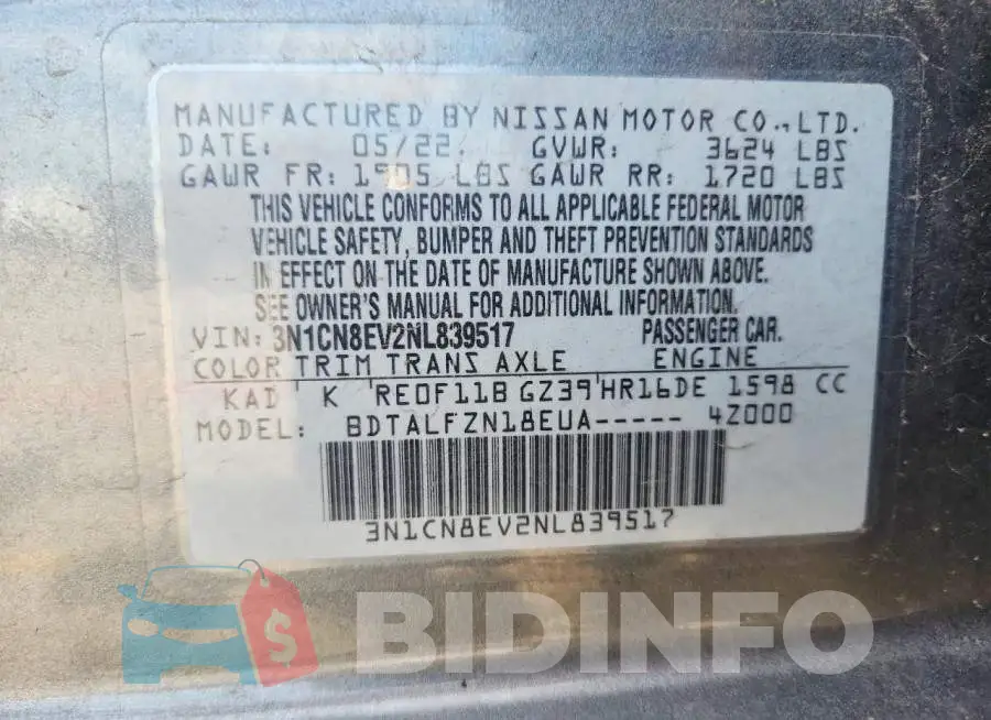 3N1CN8EV2NL839517 Photo# 12