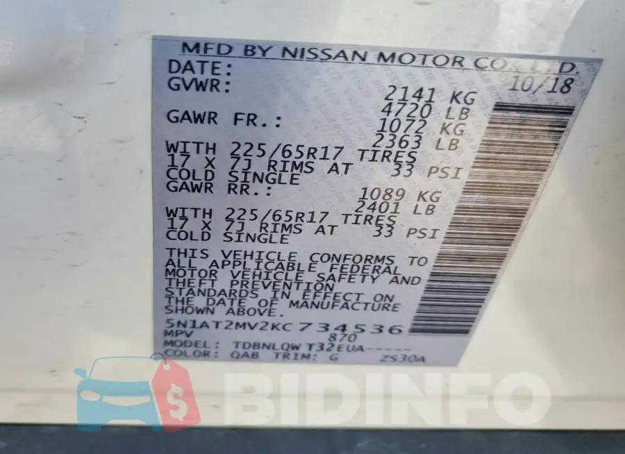 5N1AT2MV2KC734536 Photo# 13