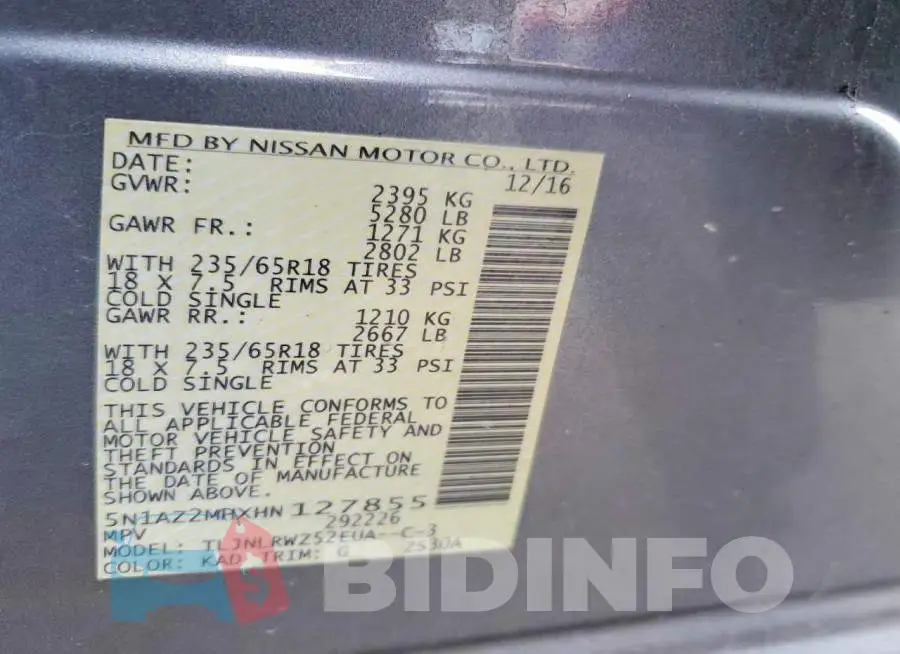 5N1AZ2MHXHN127855 Photo# 12