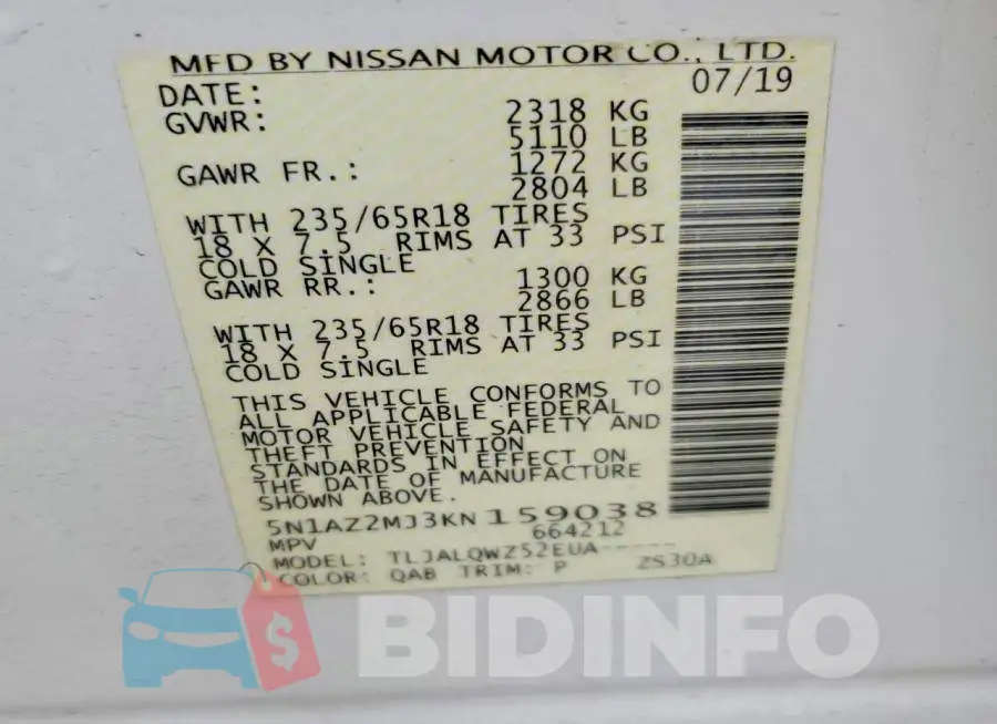 5N1AZ2MJ3KN159038 Photo# 13