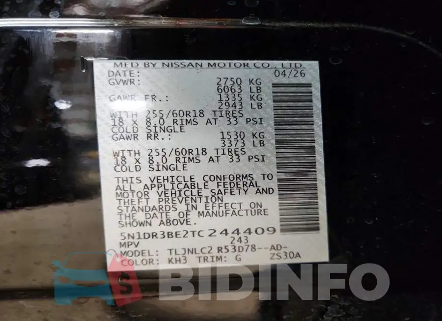 5N1DR3BE2TC244409 Photo# 13
