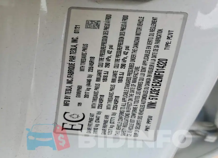 5YJ3E1EA2MF014320 Photo# 13