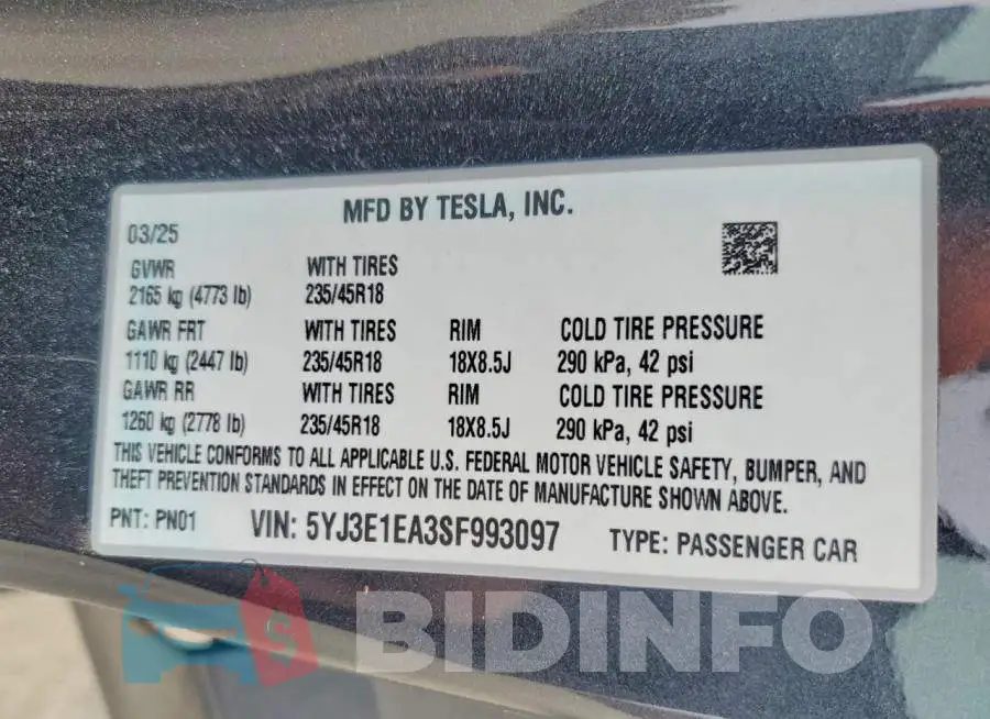 5YJ3E1EA3SF993097 Photo# 13