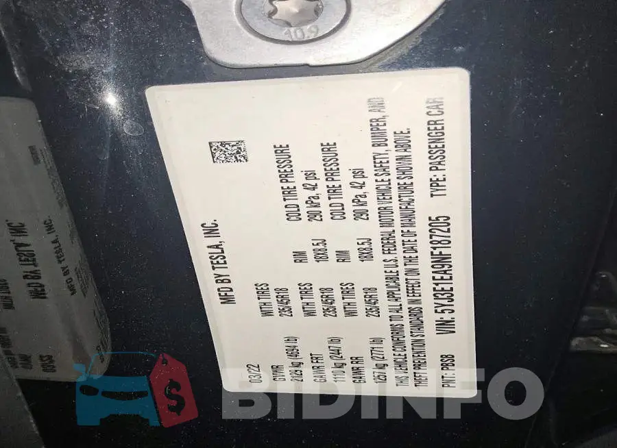 5YJ3E1EA9NF187205 Photo# 12