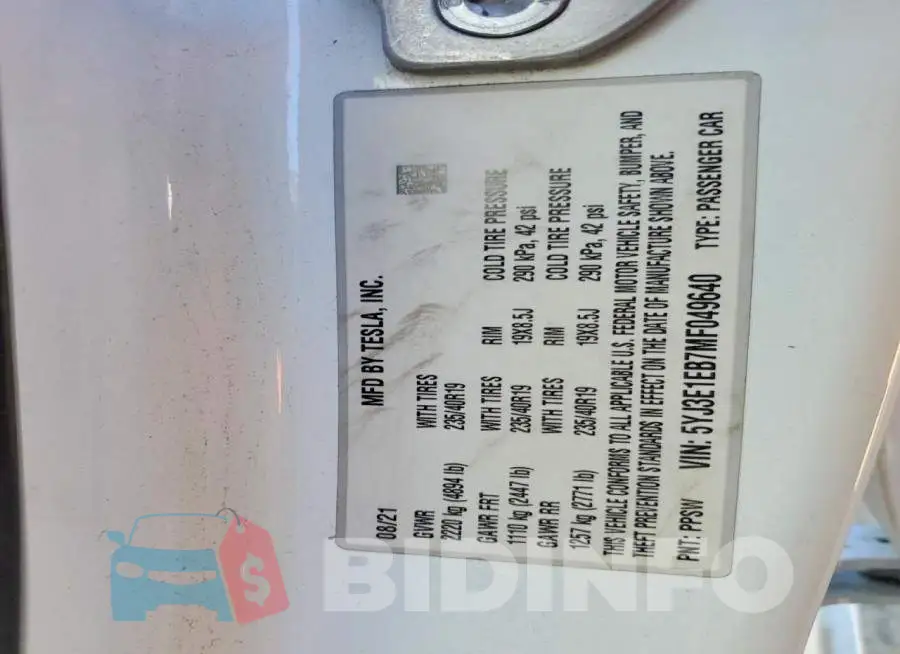 5YJ3E1EB7MF049640 Photo# 12