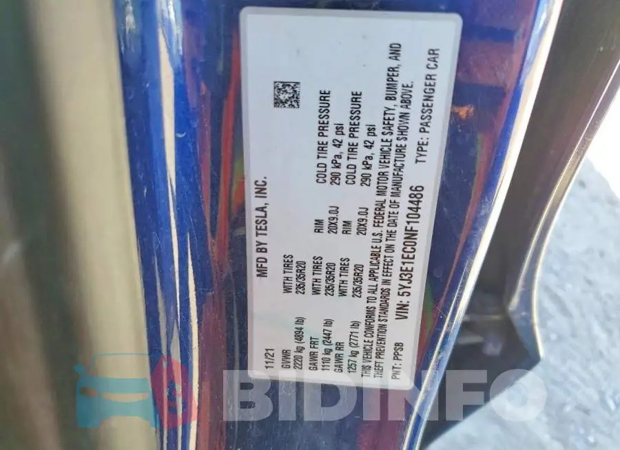 5YJ3E1EC0NF104486 Photo# 12