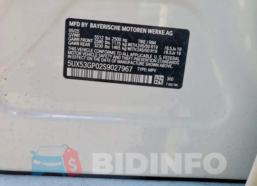5UX53GP02S9027967 Photo# 12