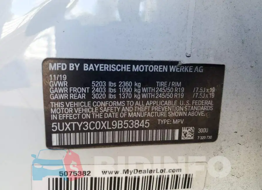 5UXTY3C0XL9B53845 Photo# 13