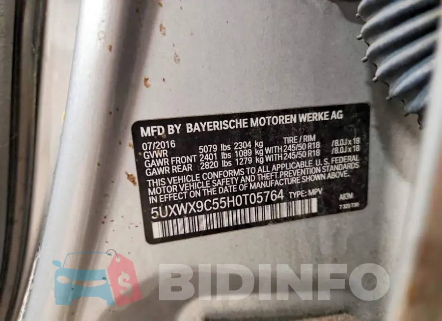 5UXWX9C55H0T05764 Photo# 13