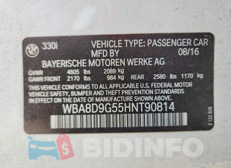 WBA8D9G55HNT90814 Photo# 13