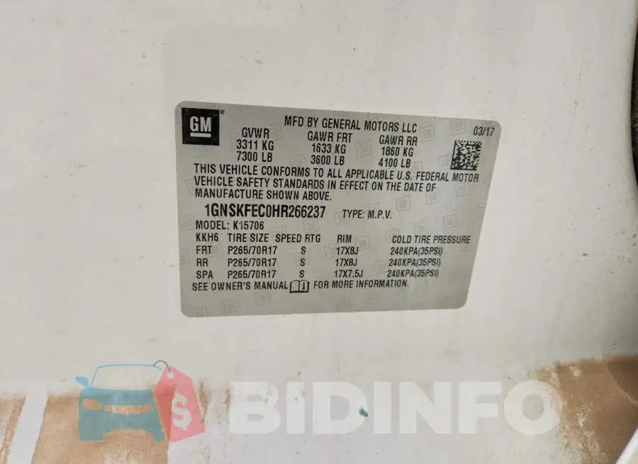 1GNSKFEC0HR266237 Photo# 13