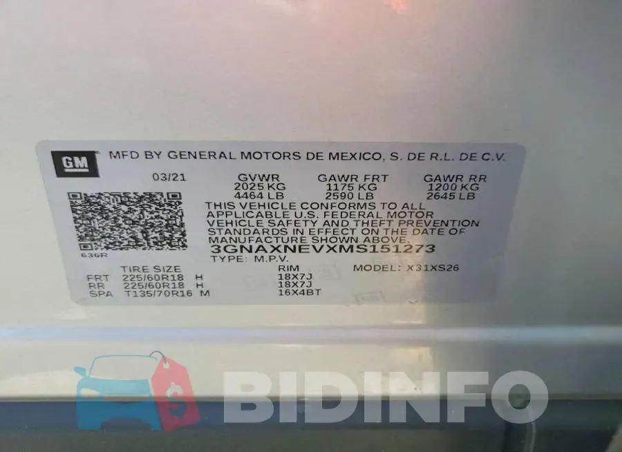 3GNAXNEVXMS151273 Photo# 13