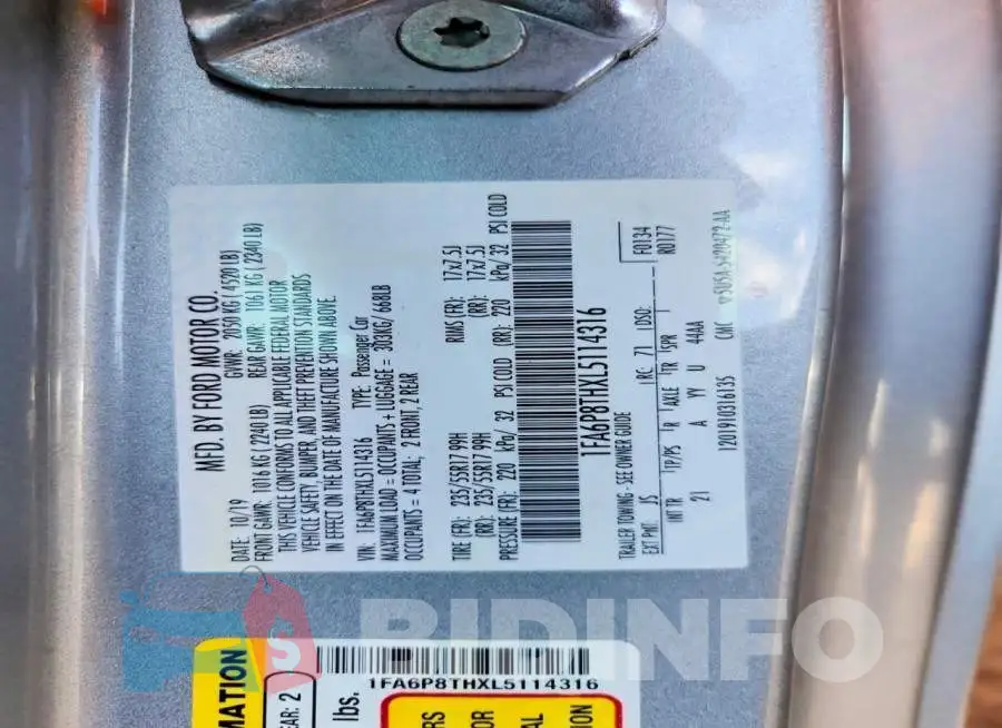 1FA6P8THXL5114316 Photo# 12