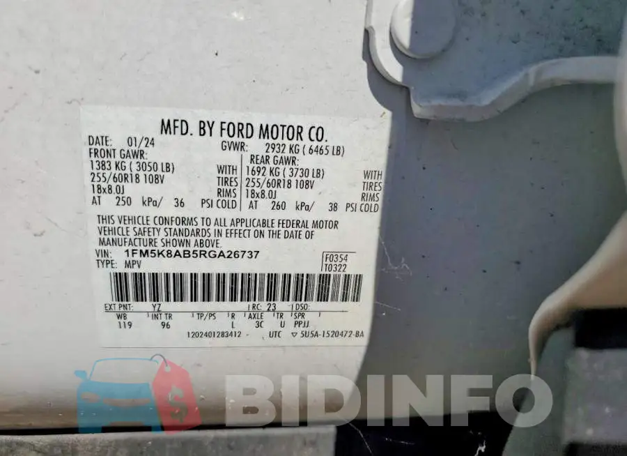1FM5K8AB5RGA26737 Photo# 12