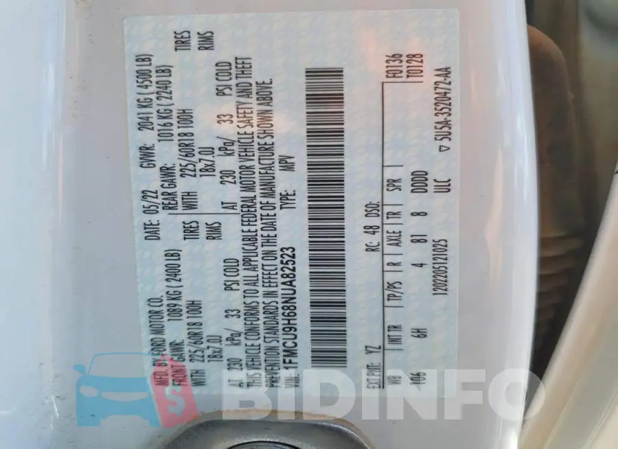 1FMCU9H68NUA82523 Photo# 12