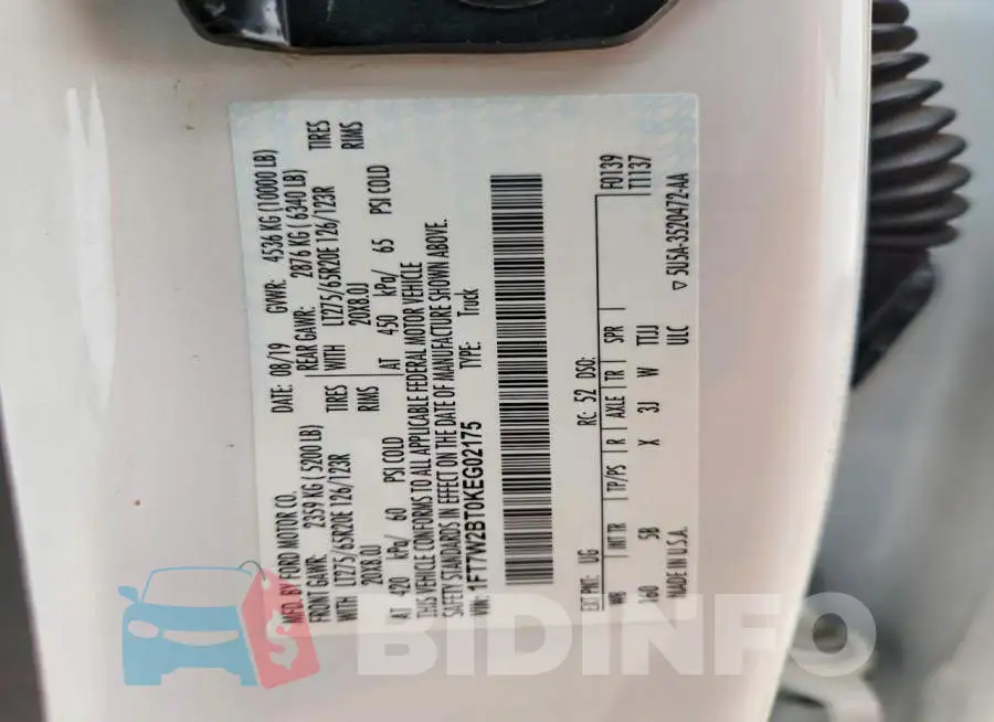 1FT7W2BT0KEG02175 Photo# 13