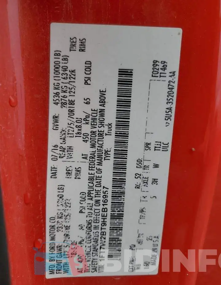 1FT7W2BT9HEB16957 Photo# 10
