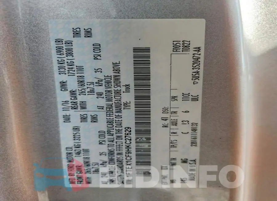 1FTEX1CF9HKC27629 Photo# 12