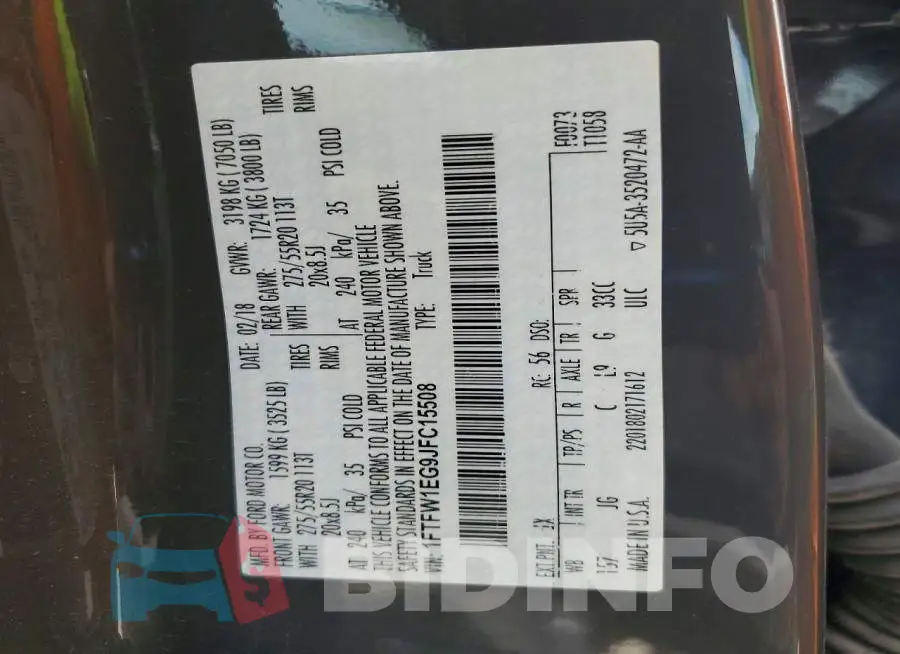 1FTFW1EG9JFC15508 Photo# 12