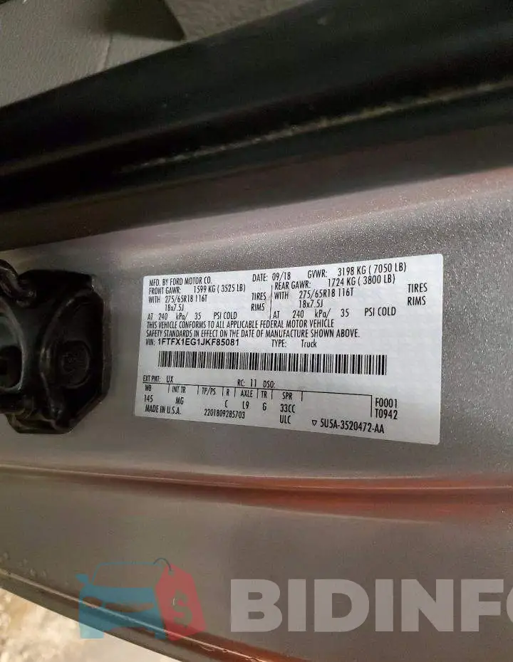 1FTFX1EG1JKF85081 Photo# 13