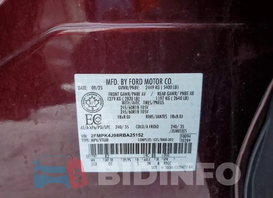 2FMPK4J98RBA25152 Photo# 14