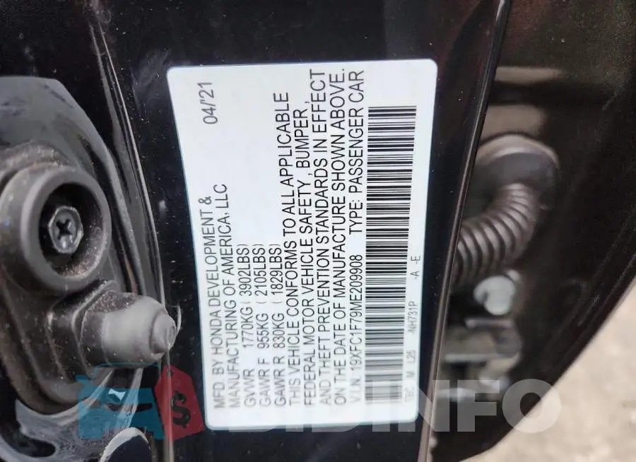 19XFC1F79ME209908 Photo# 12